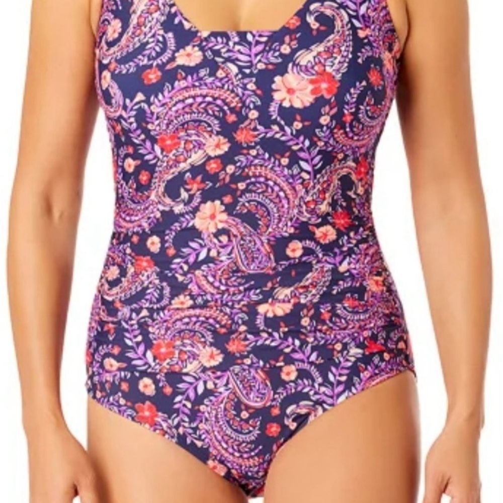 NEW Lands’ End Grecian Slimming Paisley Floral One Piece Swimsuit, M - Picture 5 of 6